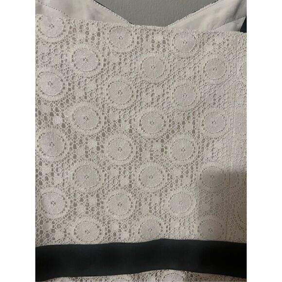 Ann Taylor Loft Women’s Size 4 Midi Dress Ivory Black Lace Overlay Side Zip - Picture 11 of 12